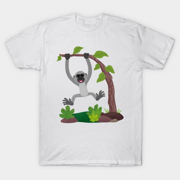 Cute happy gibbon ape cartoon illustration T-Shirt by FrogFactory